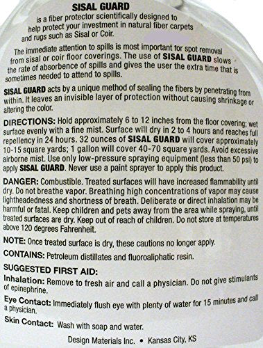 Sisal and Coir Fiber Protector Spray - 32 Oz Natural Carpet Treatment