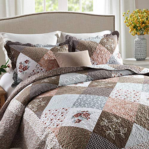 HoneiLife Floral King Quilt Set - 3 Piece Reversible Microfiber Bedspread