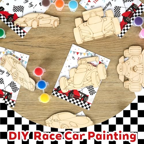 24-Set Wooden Race Car Painting Craft Kit for Kids Birthday Party Favors