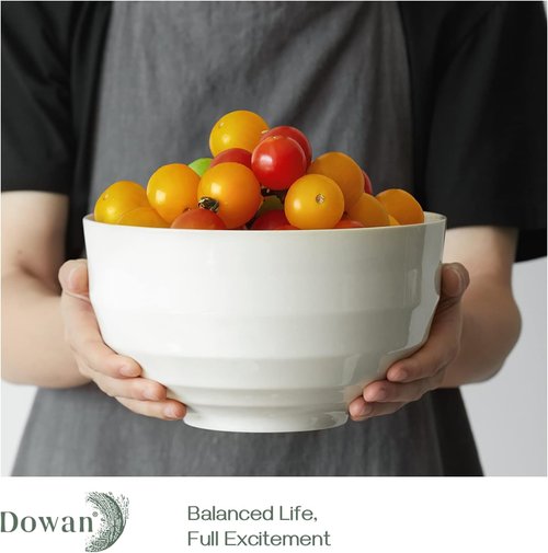 DOWAN Ceramic Mixing Bowls Set - Sturdy & Space-Saving | Microwave & Dishwasher Safe | 3.5/1.9/1.2 Qt, Creme White
