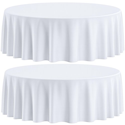 Wealuxe [2 Pack] White Round Tablecloths 90 Inch [Perfect Size for 30-60 Inch Tables] 200 GSM Premium Quality Textured Washable Polyester Fabric 90" Table Cloth White