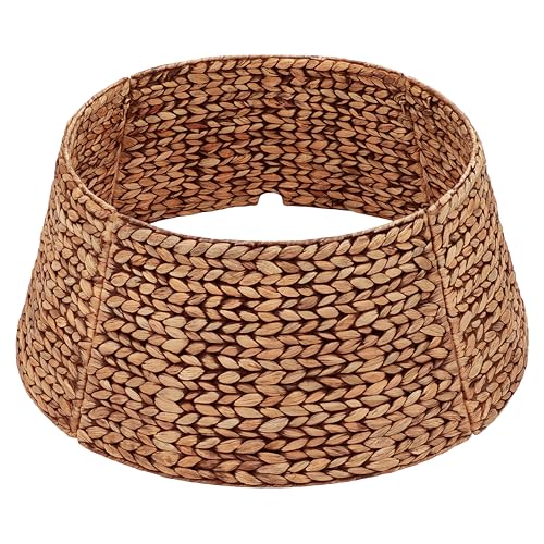 Woven Rattan Christmas Tree Collar - 42 Inch Rustic Tree Ring, Brown Wash