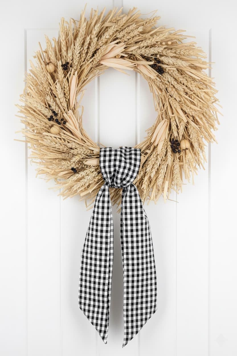 Skiennix Wreath Sash - Black White Checkered Plaid Bow Ribbon for Elegant Year-Round Home Decor (5.12" x 54.33")