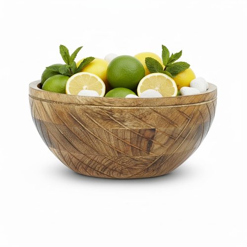 Mela Artisans Wooden Fruit Bowl | Light Burnt Finish | 9” Decorative Mango Wood Serving Bowl | Multipurpose for Kitchen Countertop | Salad | Dessert | Snacks | Breads & More | Natural Grain Pattern