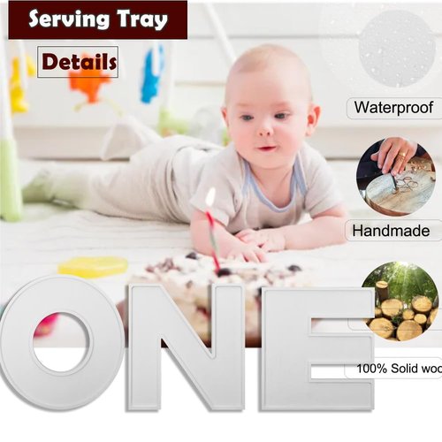 3PCS Larger Charcuterie Letter 12” ONE fillable Tray, Baby Serving Trays for Food, Wood Letter Chocolate Candy Tray for Baby Shower Party Favors (ONE- White)