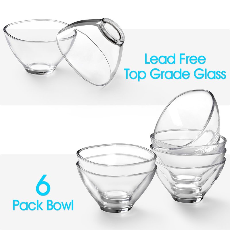 NUTRIUPS Small Glass Bowls Set, Mini Dessert Bowls Set for Small Portion Food, Dessert and Snack (3.9 Inch, 6 Pack)