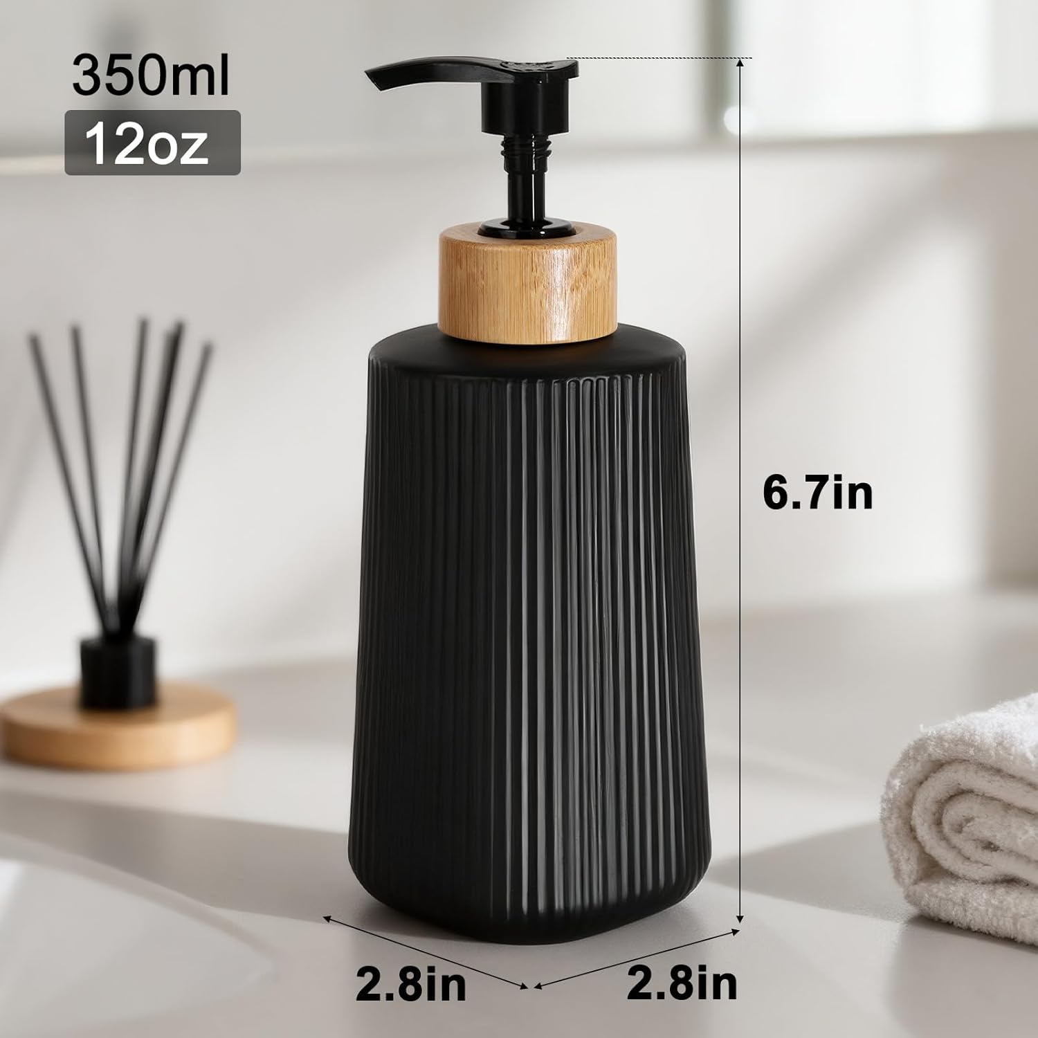Skiennix Glass Soap Dispenser - Thickened Hand Soap Bottle for Bathroom & Kitchen | Modern Farmhouse Style, 12oz