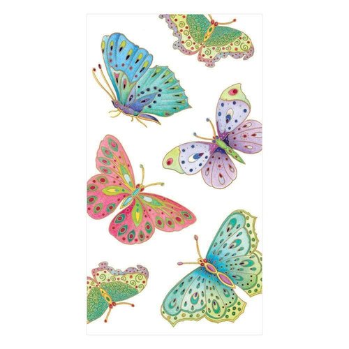 Caspari Jeweled Butterflies Paper Guest Towel Napkins in Pearl - Four Packs of 15