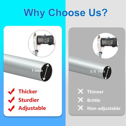 Byondeth Adjustable Curtain Rods - 16 to 240 Inches, 1-Inch Diameter, Silver Gray with Aluminum End Caps