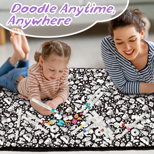 DIY Coloring Blanket - 50x60 Inch Washable Velvet Throw with 24 Markers
