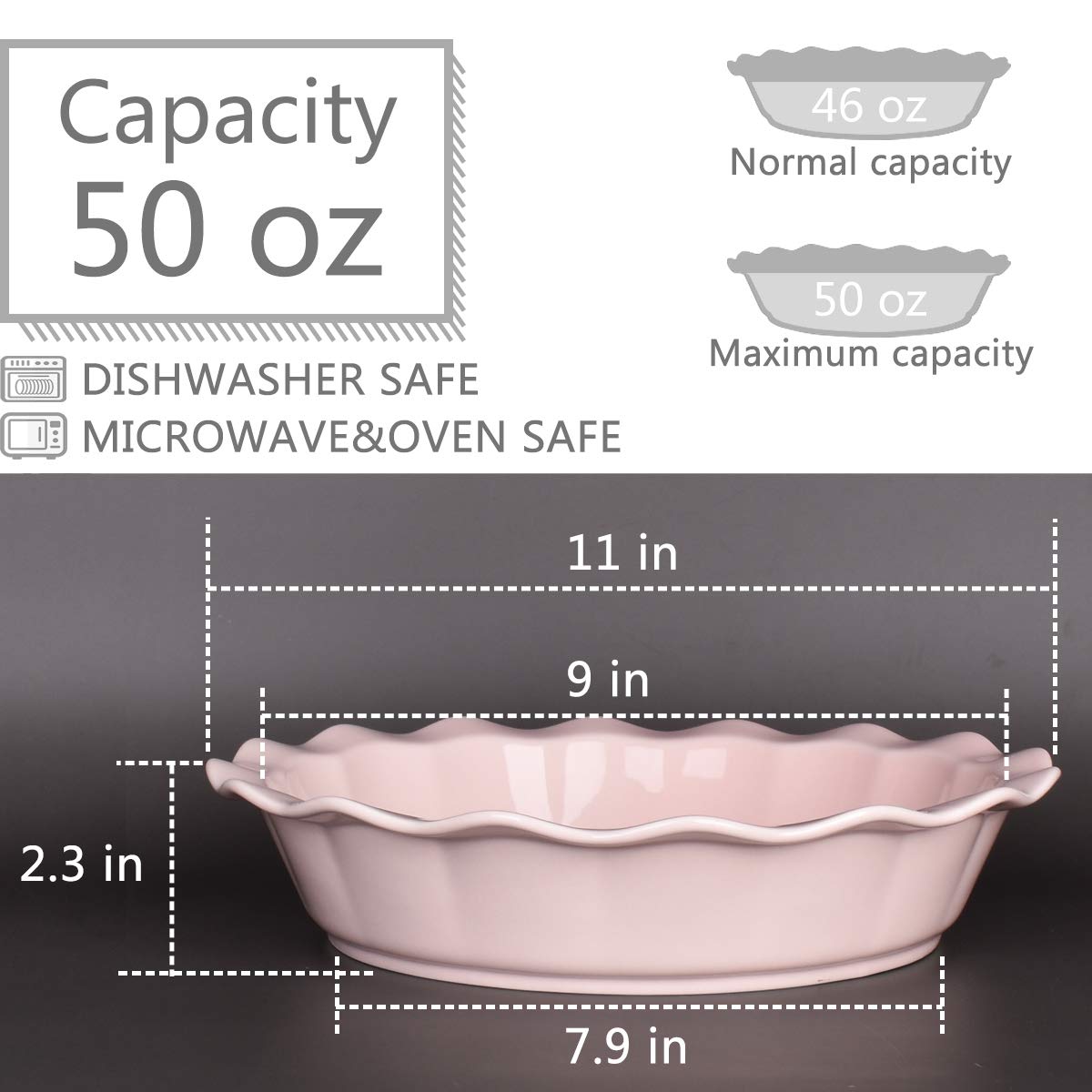 Bosmarlin Ceramic Pie Pan, 9 Inches Pie Dish, 50 oz, Pie Plate for Baking, Microwave, Oven Safe and Dishwasher safe (Deep Blue, 9 inches)