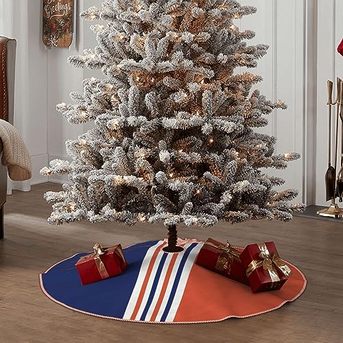 MIZIBAO Christmas Tree Skirt 36 Inch Navy Blue & Orange Stripes (Navy/Orange) - Premium Faux Linen