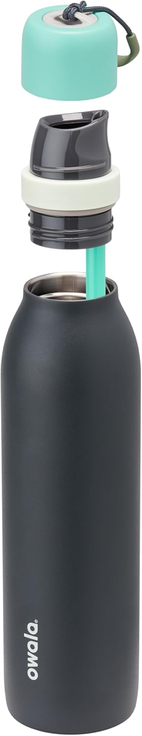 Owala FreeSip Twist Insulated Stainless Steel Water Bottle - BPA-Free, 24 oz, Blue/Grey (Foggy Tide) for Sports & Travel