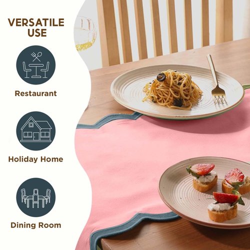 Folkulture Table Runner 108 inches Long | Scalloped Pink Table Runner for Dining Room, Party Decorations | 100% Cotton, Machine Washable, Farmhouse Table Runner for Hannah Montana Party Decorations