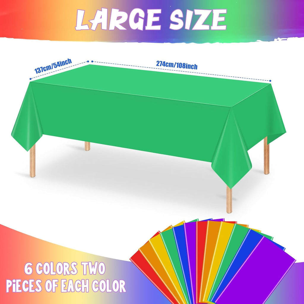 Rainbow Tablecloths by [Brand Name] - 12 Pack Disposable Plastic Covers for Parties | 54 x 108 Inch