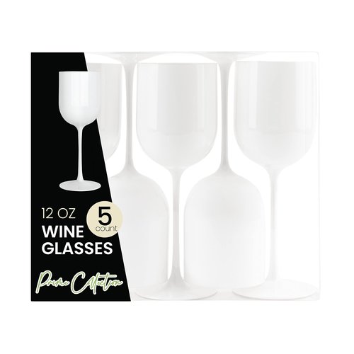 PLASTICPRO White Plastic Wine Glasses Set of 10 Elegant Wine Goblets Hard Plastic Wine Cups on Stem 12 Ounce