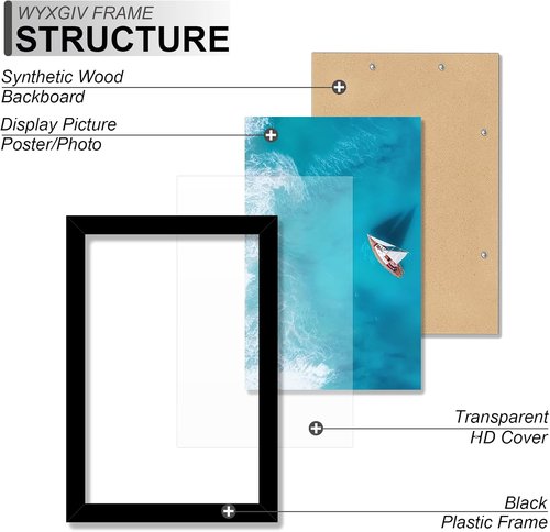 8.5x11 Picture Frame Set of 2 - Durable Black Frames with High-Clarity Plastic Display | Horizontal/Vertical