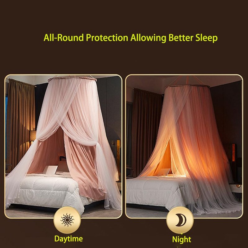 Vilemoon Bed Canopy for Girls & Adults, Round Dome Lace Princess Canopies Netting, Elegant Double Layer Bed Canopy Drapes for Decoration, Playing,Reading,Sleepping (Yellow)