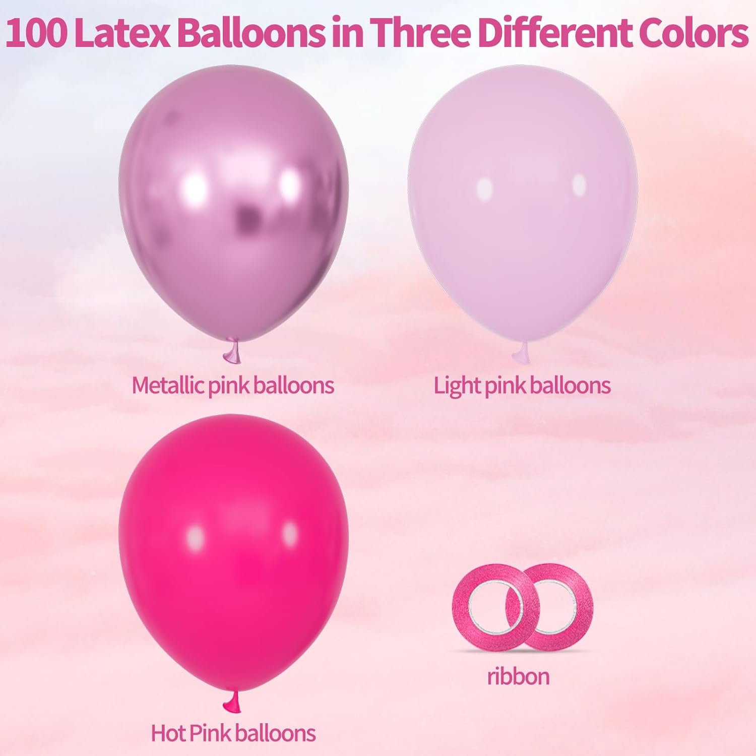 Skiennix 100Pcs Pink Balloons - 12 Inch Hot Pink & Light Pink Metallic for Birthday & Baby Shower Decor