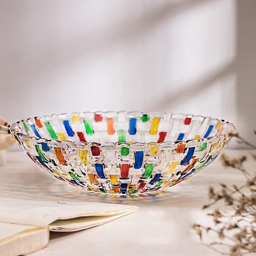 MAGCOLOR Hand Painted Colorful Woven Glass Crystal Salad & Fruit Bowl - Elegant Centerpiece for Home & Events