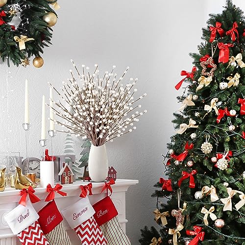 Sggvecsy 15Pcs White Holly Berry Stems - Artificial Red Berries with Pearl Finish, 16in Christmas Picks