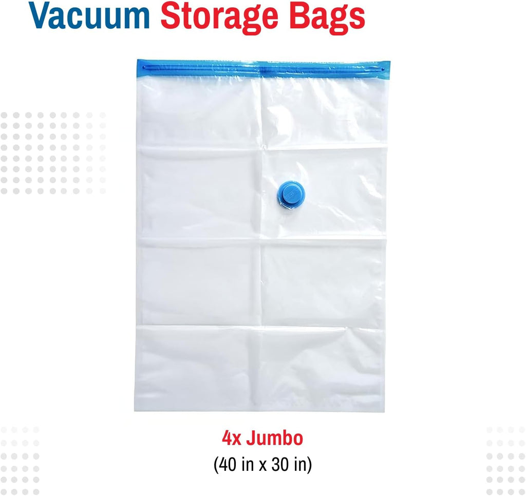Spacesaver Jumbo Vacuum Storage Bags - 4 Pack for Blankets & Clothes | Compression Bags with Hand Pump for Travel & Organization