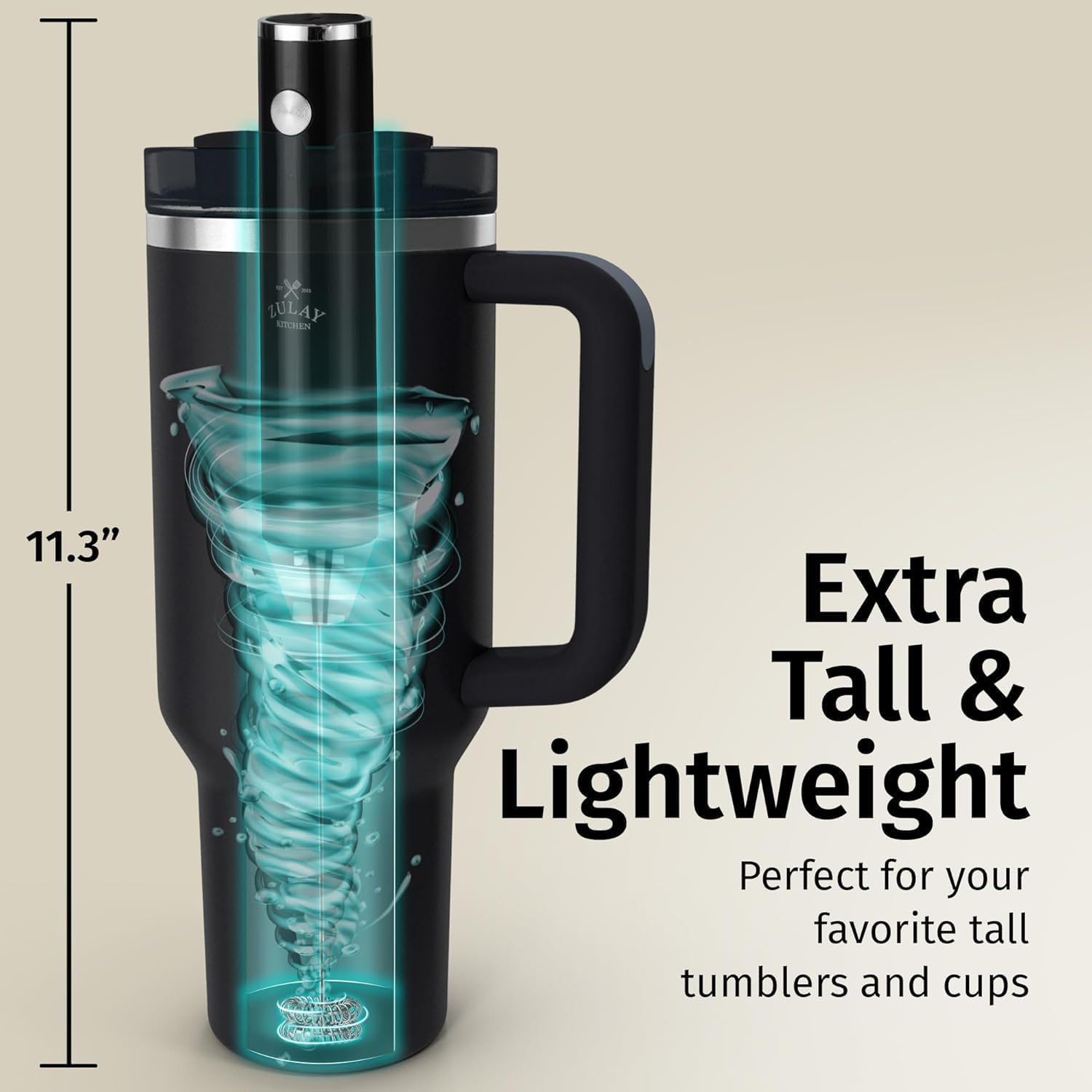 Zulay Kitchen Rechargeable Milk Frother - Powerful 2-Speed Motor, Waterproof, 2000mAh Battery | Perfect for Latte, Cappuccino & Matcha - Obsidian Black