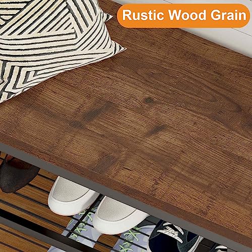Rustic Hall Tree with Shoe Storage Bench and Coat Hooks, 5-Tier Shelves