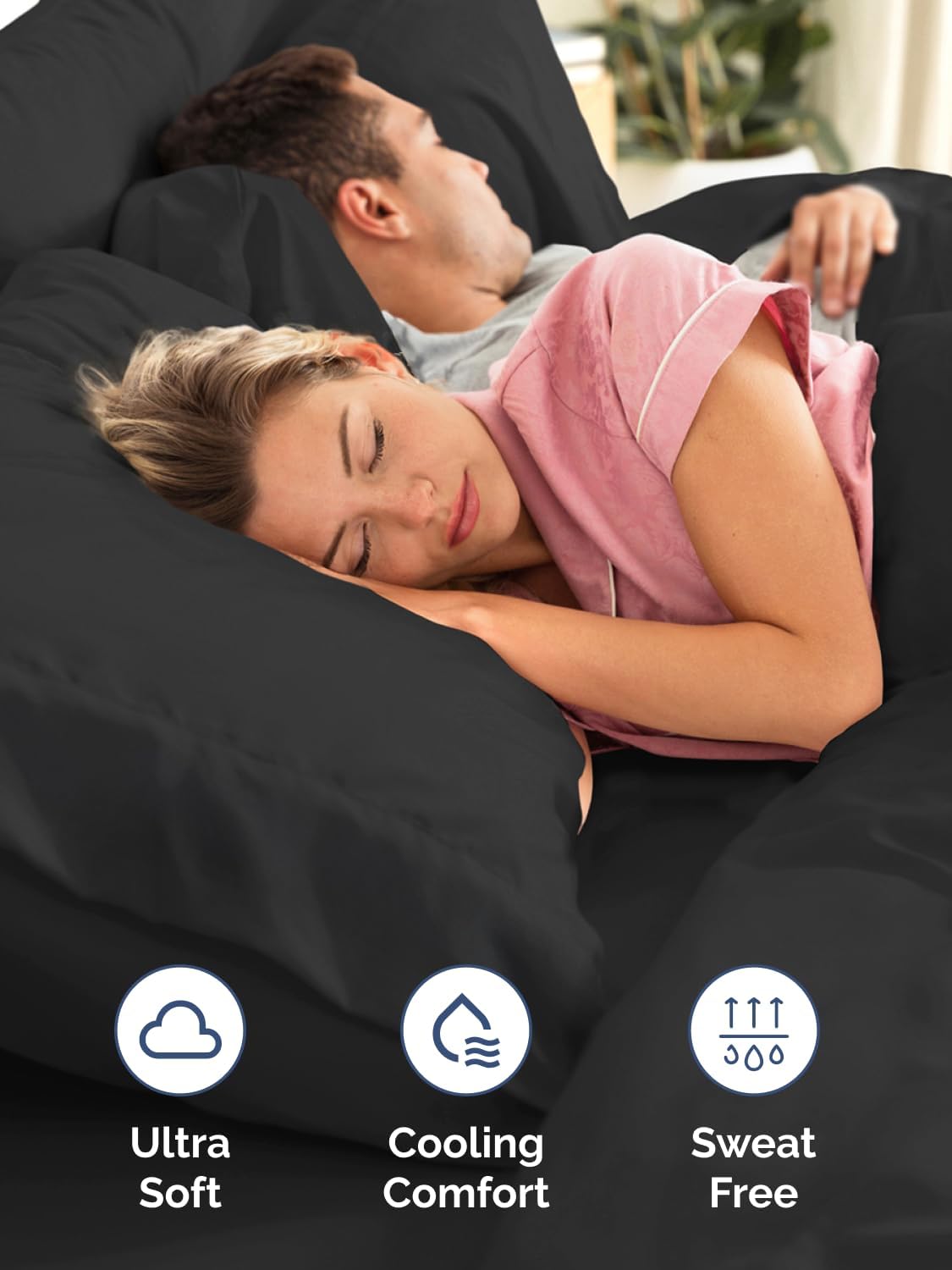 Skiennix Extra Deep Split King Sheet Set - 7 Piece Breathable Cooling Bedding - Soft, Wrinkle-Free Black