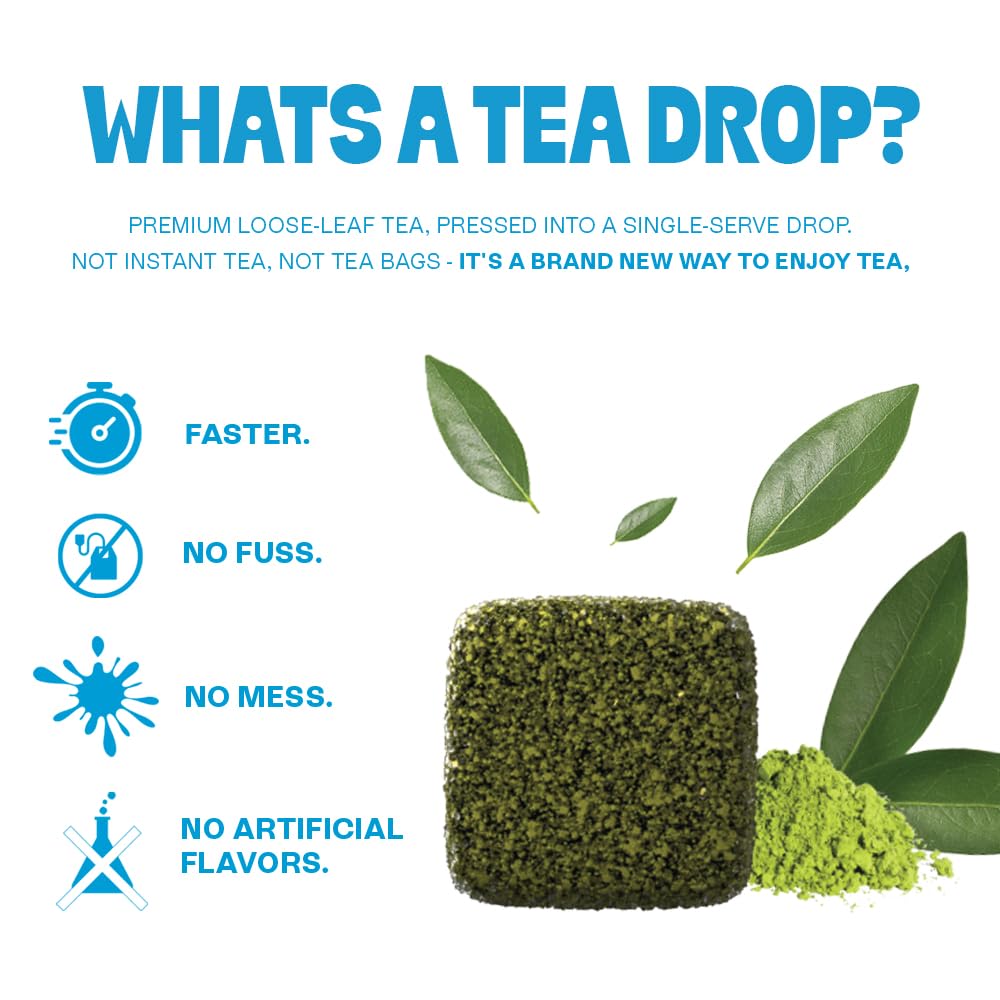 Tea Drops Gift Set | Organic Dissolvable Loose Leaf Tea | Microplastic-Free | Chai Spice Chocolate Earl Grey Citrus Ginger Rose Matcha Peppermint Ube Vanilla Bean Thai | 9 Sampler Assortment - 1 Per Flavor