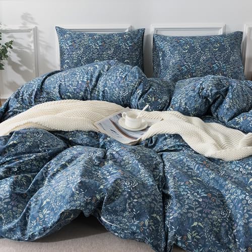 100% Cotton Floral Queen Duvet Cover Set - 3-Piece Wildflower Bedding