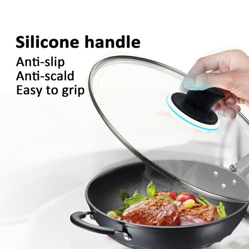 Cylvoorp Glass Lids, Replacement Tempered Clear Glass Lids with Steam Vent，Covers For pots, pans and skillets，Available in Small and Large Lid 8, 9.5, 10.25, 11, 12, and 12.5 Inch