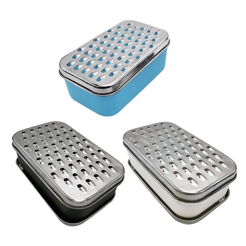 XANHOY Cheese Grater with Food Saver Container 2 In1 Fruit Vegetable Chopper Onion Choppers with Container Stainless Steel Rectangle Box and Graters Cheese Grater Handheld Metal, White