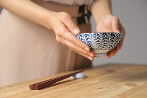 Mino Ware Japanese Pottery Set - Traditional Rice Bowls - Blue and White Asian Bowls - Hand Painted - Premium Ceramic - 5 Piece Soup Bowl Set