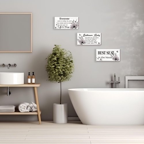 DonfenthY Bathroom Decor - Rustic Black Wall Art Set | 3 Pcs Farmhouse Bathroom Rules Signs, 10x5 Inch