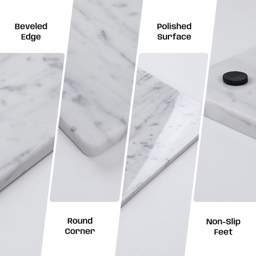 Adolif Carrara White Marble Cutting Board, 16x20 Inch Large Marble Pastry Board With Non-Slip Feets-Wedding Gift, Housewarming Gifts, Pack Of 1 Piece