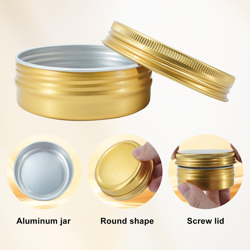 LIYAR 2oz Tins, 60ml Metal Storage Tins, Aluminum 2 oz Tins Jars Round Tin Containers, Empty Salve Tins 2oz Tins with Lids Tin Cans for Homemade Balm, Spices, Candies, or Gift Giving, Gold(Pack of 48)