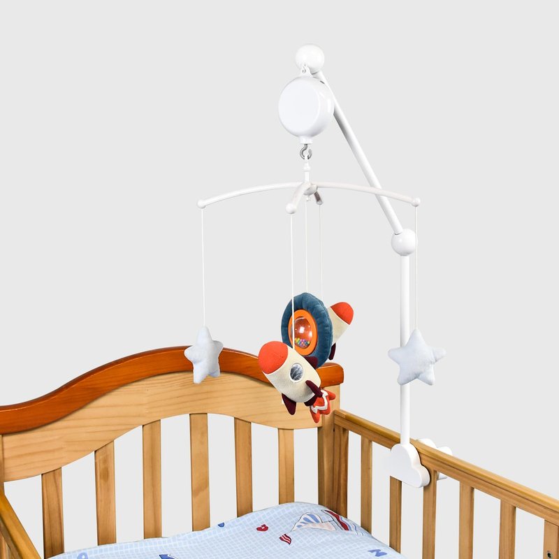 HLEEDUO 27 INCHES Crib Mobile Arm, 360° Rotating Mobile Arm for Crib,White Wooden Mobile for Crib, Adjustable Crib Accessories Safe Anti Slip Set,Mobile Holder for Crib,Nursery Cloud Design