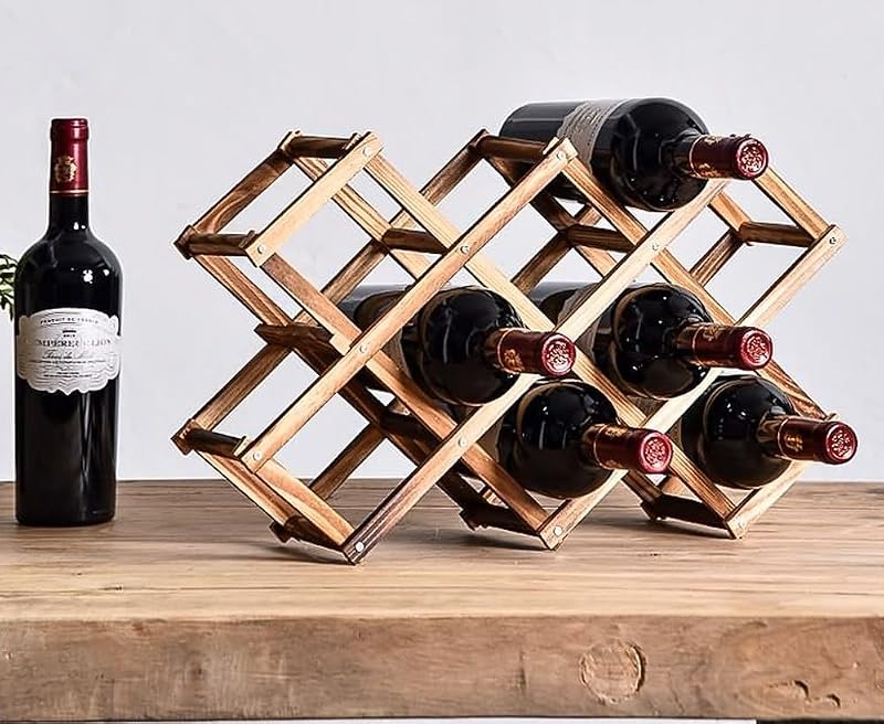 Foldable Wooden Wine Rack - 10-Bottle Expandable Countertop Holder