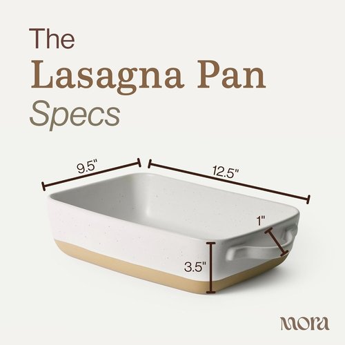 Mora Ceramic Baking Dish - Large 9x13 in Casserole Pan with Handles | Extra Deep Porcelain Bakeware - Oat