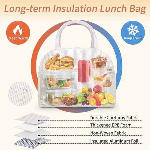 Coobiiya Corduroy Lunch Bag - Insulated Tote for Men & Women | Large Capacity Cooler for Work & Travel