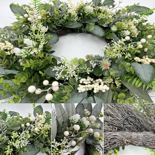 24-Inch Artificial Eucalyptus Wreath with Berries for Front Door Decor