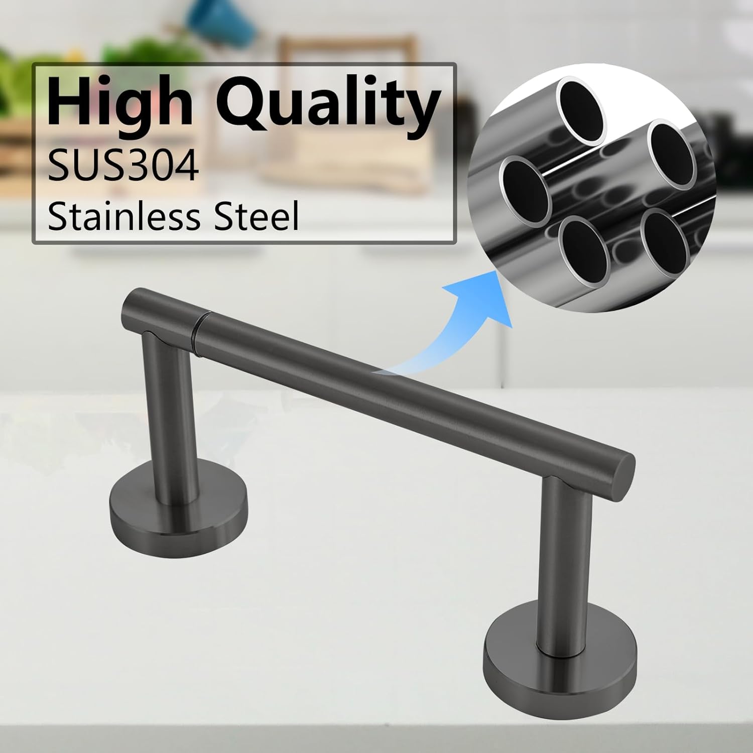 Skiennix Toilet Paper Holder - Double Post Pivoting Design, Rustproof Stainless Steel, Wall Mount, Black