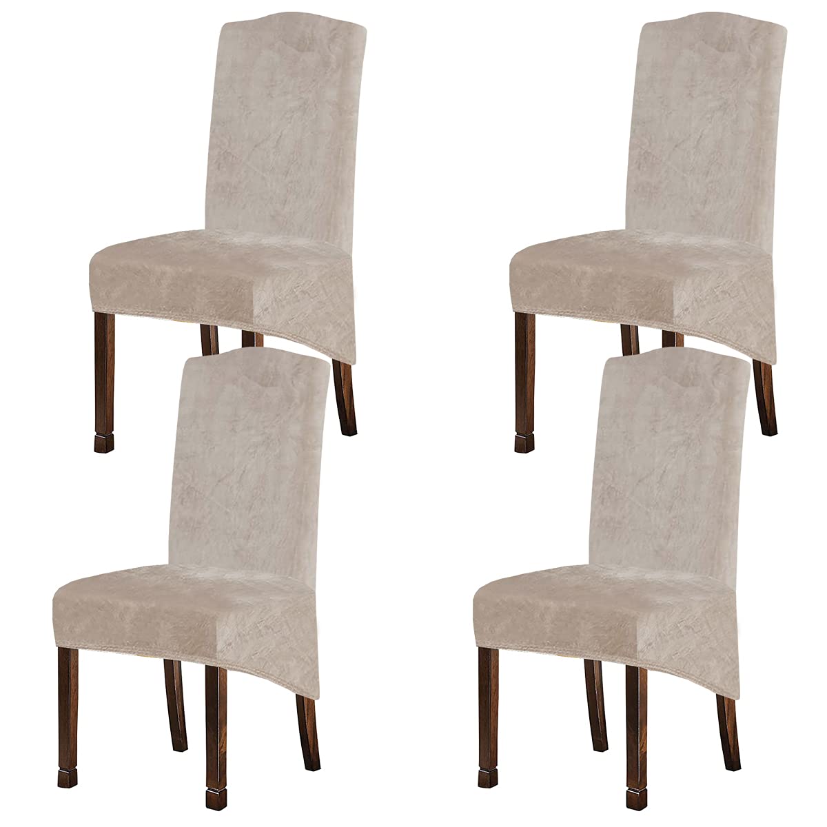 KELUINA Velvet Plush XL Dining Chair Covers, Stretch Chaircover, Spandex High Chairs Protector Covers Seat Slipcover with Elastic Band for Dining Chairs (Tauqe 1, Set of 4)