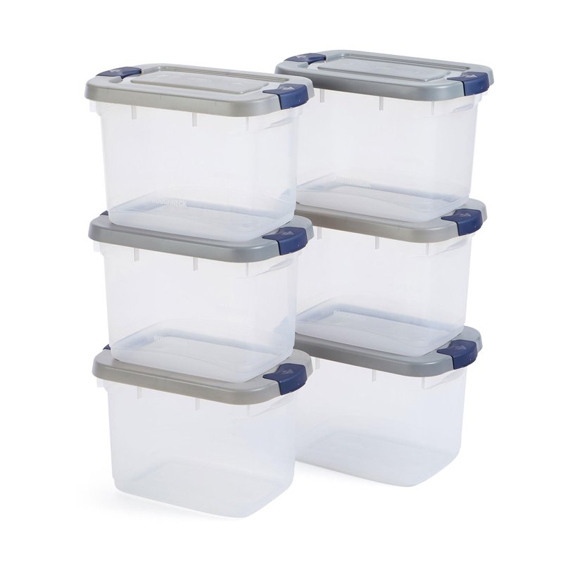 Rubbermaid Roughneck Clear 19Qt/ 4.75 Gal Storage Containers, Pack of 6, with Snap-Fit Grey Lids, Visible Base, Sturdy and Stackable, Great for Storage and Organization