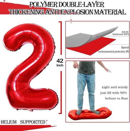 GOER Jumbo 25th Birthday Balloons - 42 Inch Red Foil Helium Number 25 Party Decorations