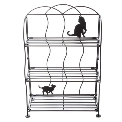 Lily's Home Cat Lovers Black Metal Countertop Wire Shelf Rack, Great for Household Items, Kitchen Organizer, Bathroom Storage and More. Foldable. 3-Tier
