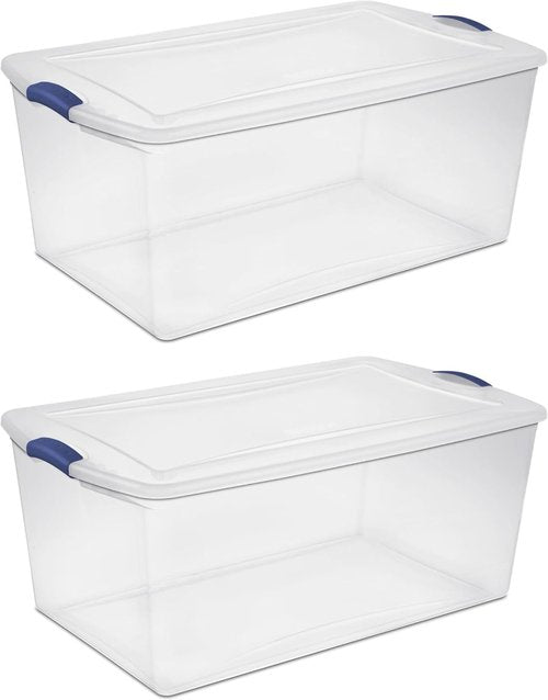 Heavy Duty 105 Quart Clear Plastic Storage Bins by [Brand Name] - 2 Pack with Lids & Blue Latches for Home Organization
