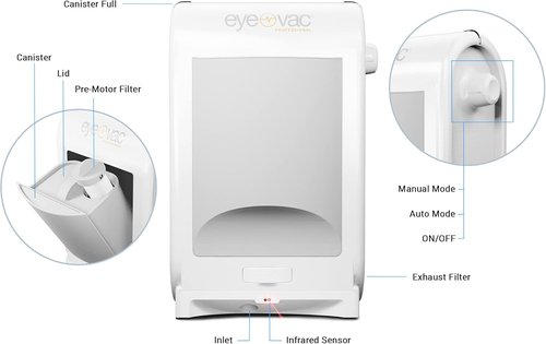 EyeVac Pro Touchless Vacuum - Ultra-Fast Automatic Dustpan for Salon & Home | 1400W Bagless, Corded, White