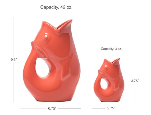 Gurgle Pot Fish Pitcher Set - Fusion Coral, includes a large and baby GurglePot. Makes whismical Gurgling sound when you pour